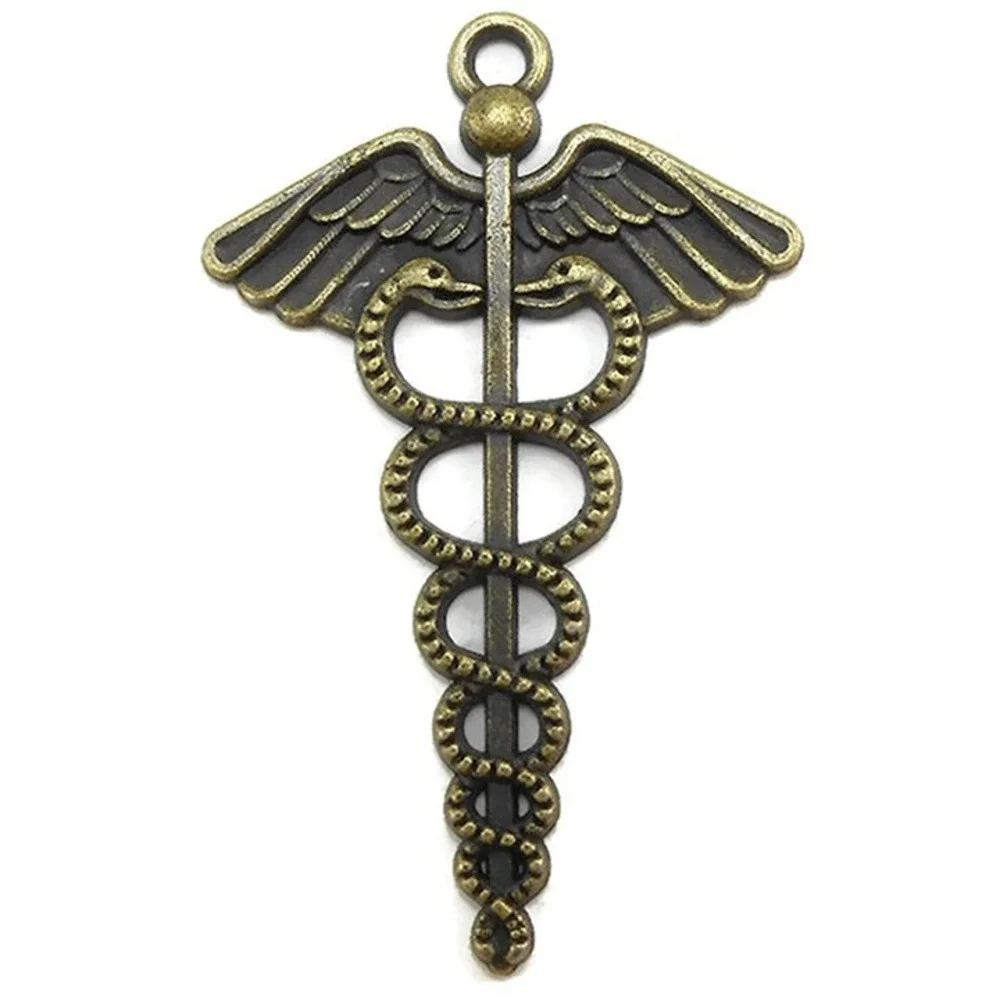4 Caduceus Charms Bronze Tone Metal‎ medical symbol